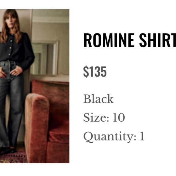 Sezane Romine Shirt Black - Size 10 - Picture 9 of 9